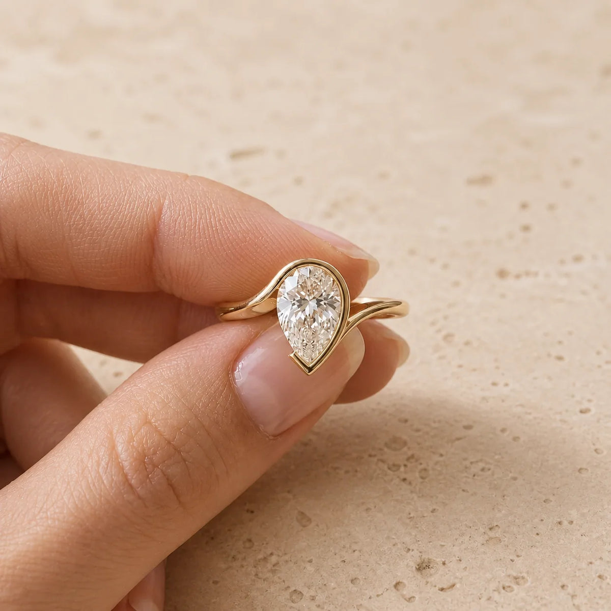 3 CT Pear Lab-Grown Diamond Half-Bezel Engagement Ring