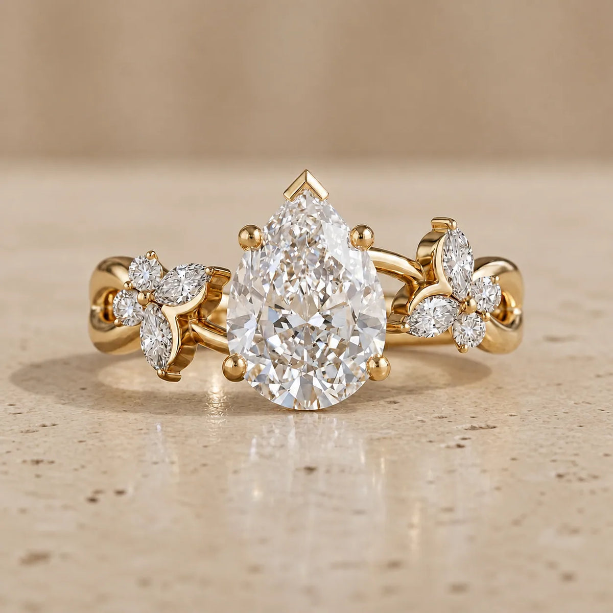 3 CT Pear Lab-Grown Diamond Nature-Inspired Leaf & Vine Engagement Ring