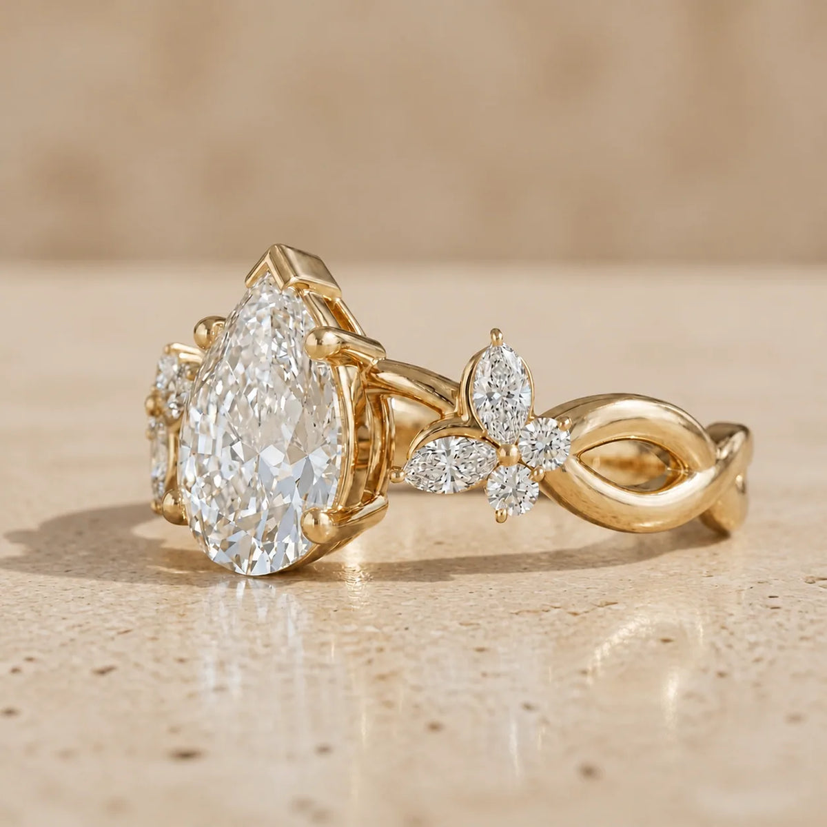 3 CT Pear Lab-Grown Diamond Nature-Inspired Leaf & Vine Engagement Ring