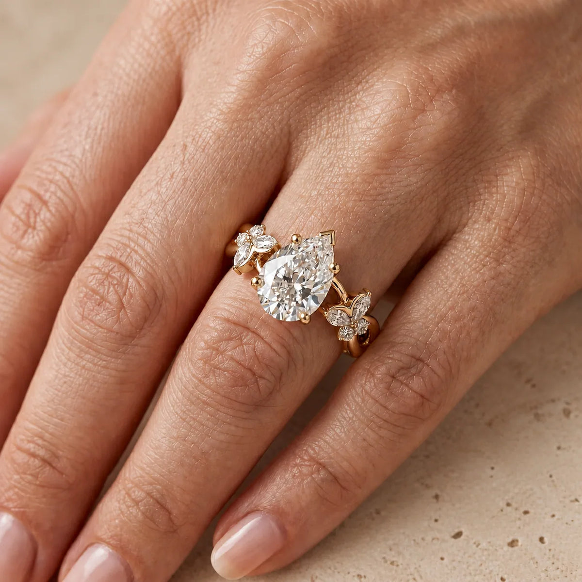 3 CT Pear Lab-Grown Diamond Nature-Inspired Leaf & Vine Engagement Ring