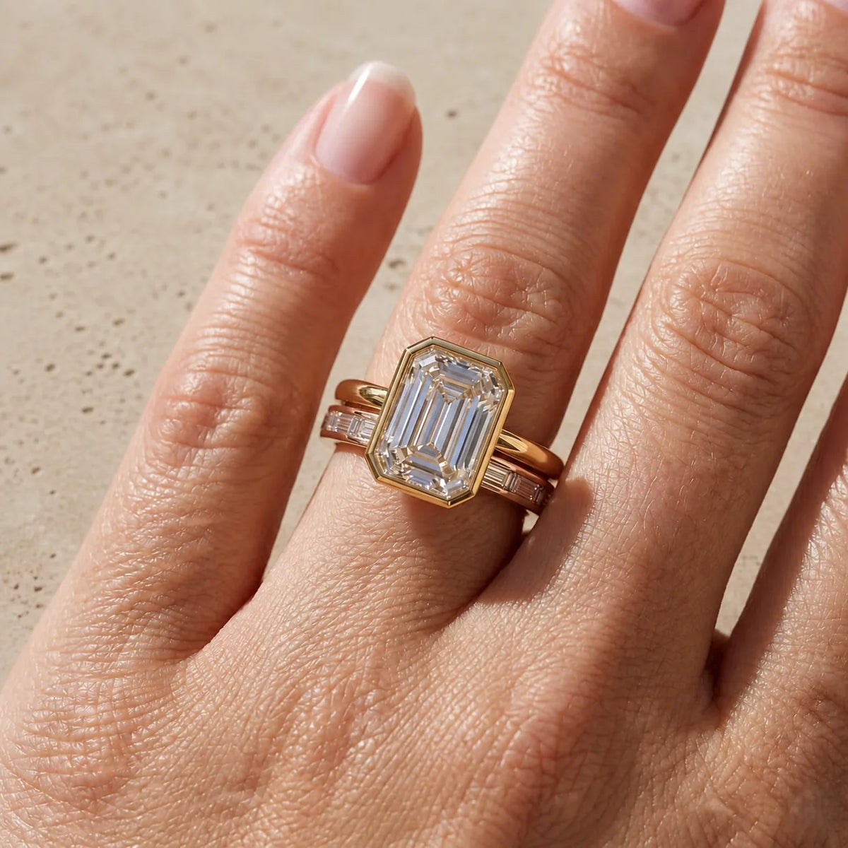 3 CT Emerald Cut Lab-Grown Diamond Bezel-Set Engagement Ring