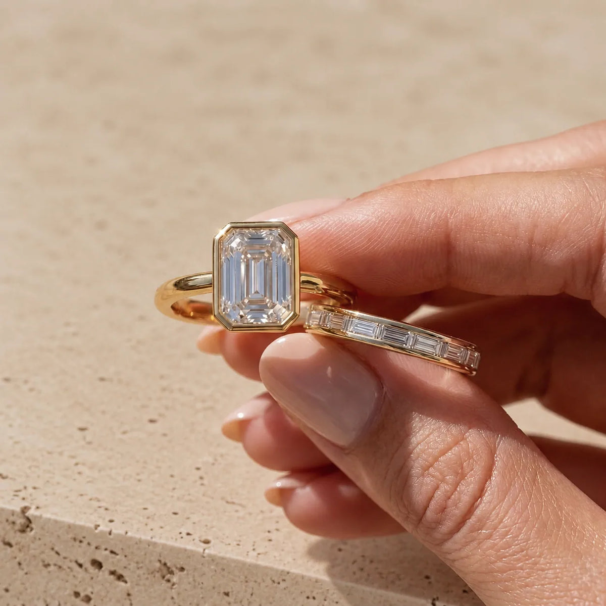 3 CT Emerald Cut Lab-Grown Diamond Bezel-Set Engagement Ring