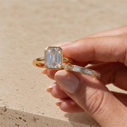 3 CT Emerald Cut Lab-Grown Diamond Bezel-Set Engagement Ring
