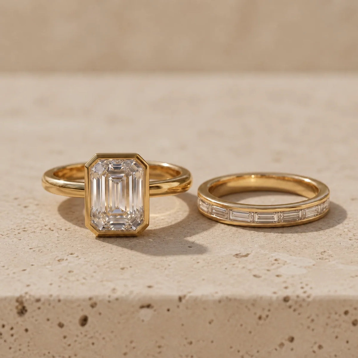 3 CT Emerald Cut Lab-Grown Diamond Bezel-Set Engagement Ring