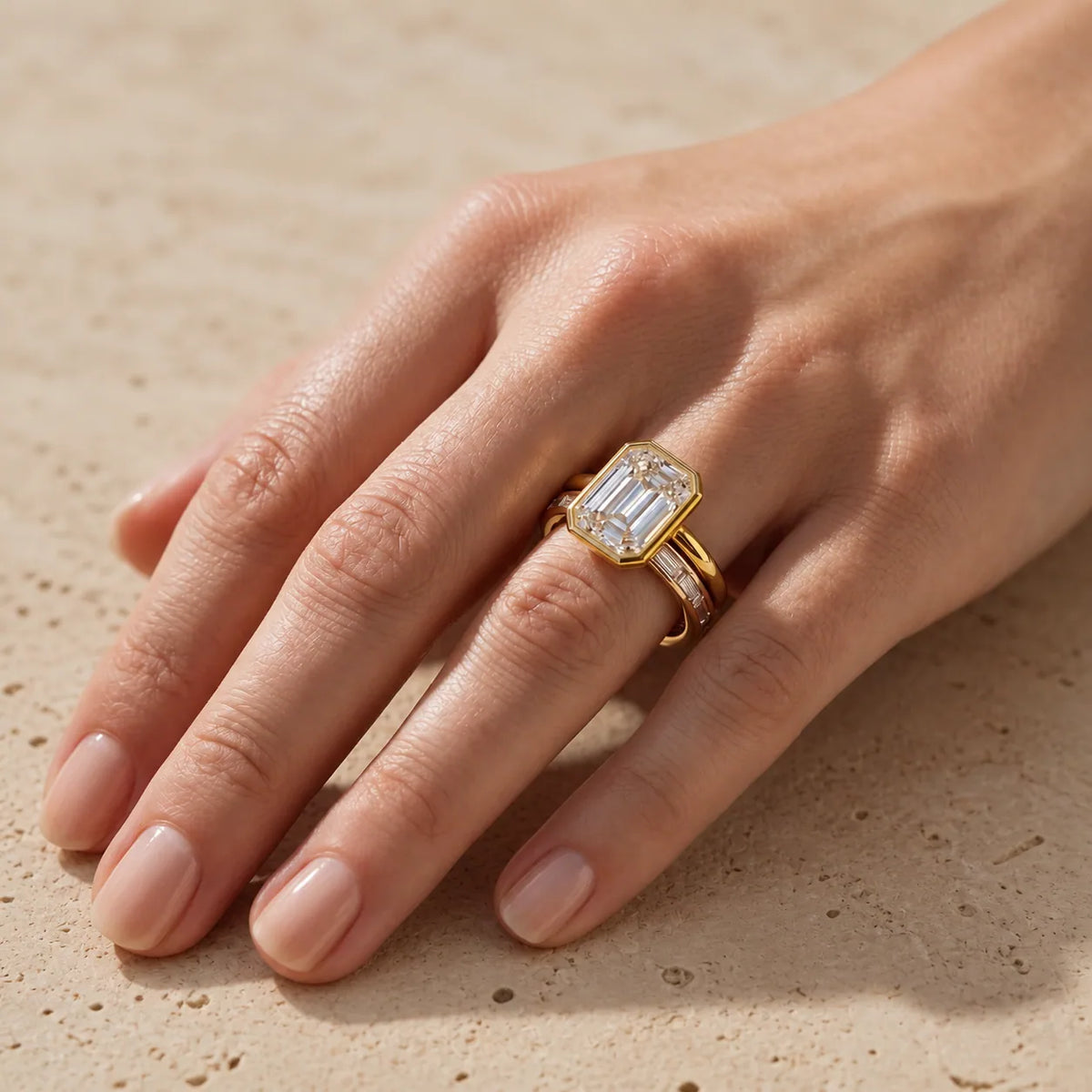 3 CT Emerald Cut Lab-Grown Diamond Bezel-Set Engagement Ring