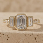 3 CT Emerald Cut Lab-Grown Diamond Bezel-Set Three-Stone Engagement Ring