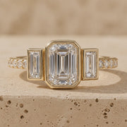 3 CT Emerald Cut Lab-Grown Diamond Bezel-Set Three-Stone Engagement Ring