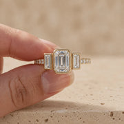 3 CT Emerald Cut Lab-Grown Diamond Bezel-Set Three-Stone Engagement Ring