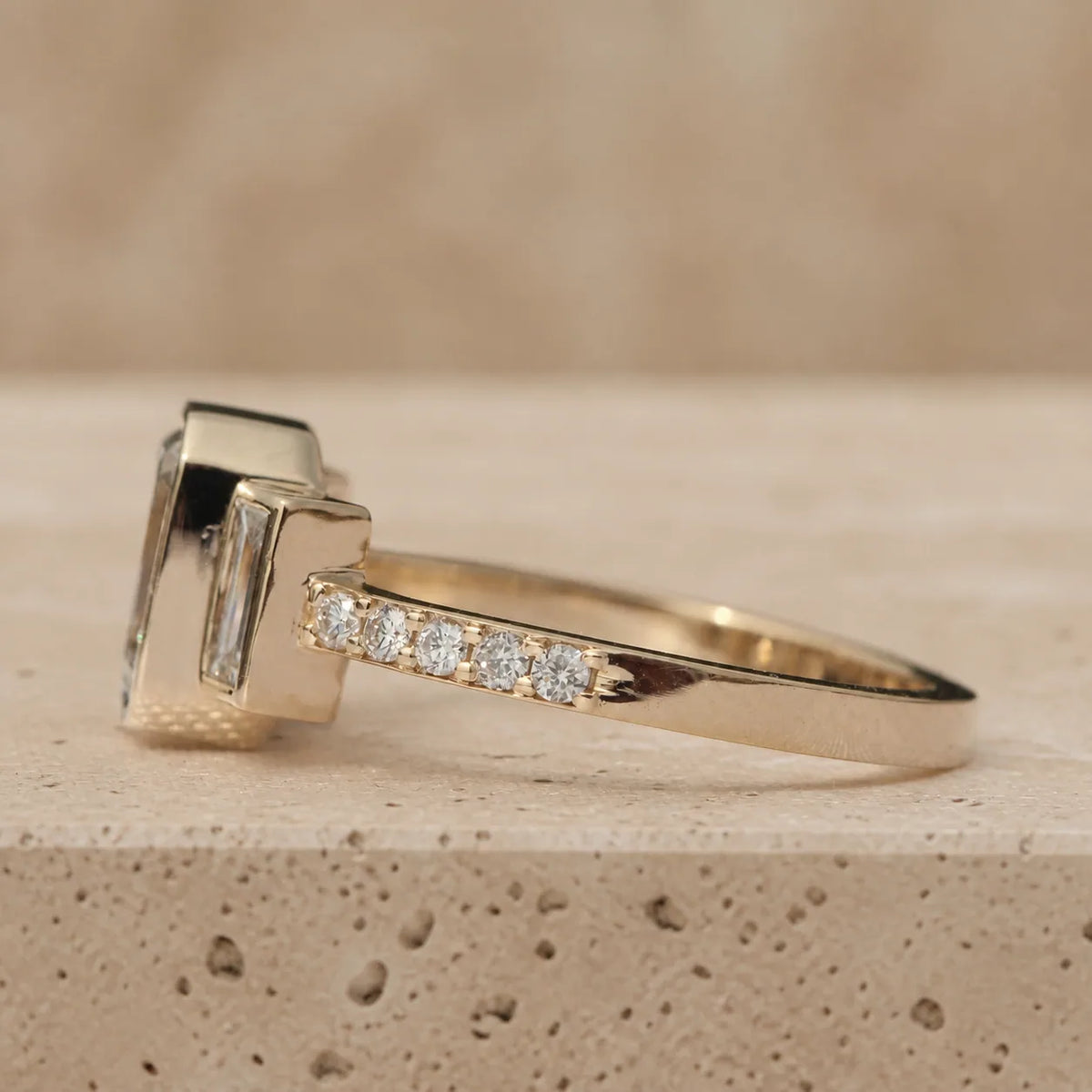 3 CT Emerald Cut Lab-Grown Diamond Bezel-Set Three-Stone Engagement Ring