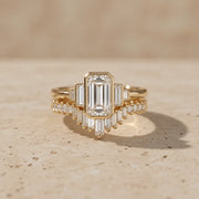 3 CT Emerald Cut Lab-Grown Diamond Bezel Bridal Ring Set with Baguette Band