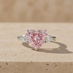 3 CT Fancy Pink Heart Cut Lab-Grown Diamond Three-Stone Engagement Ring