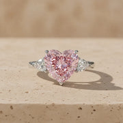 3 CT Fancy Pink Heart Cut Lab-Grown Diamond Three-Stone Engagement Ring