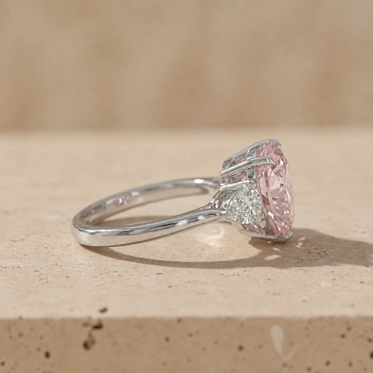 3 CT Fancy Pink Heart Cut Lab-Grown Diamond Three-Stone Engagement Ring