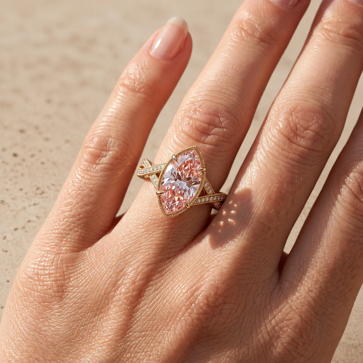 3 CT Fancy Pink Marquise Cut Lab-Grown Diamond Classic Engagement Ring