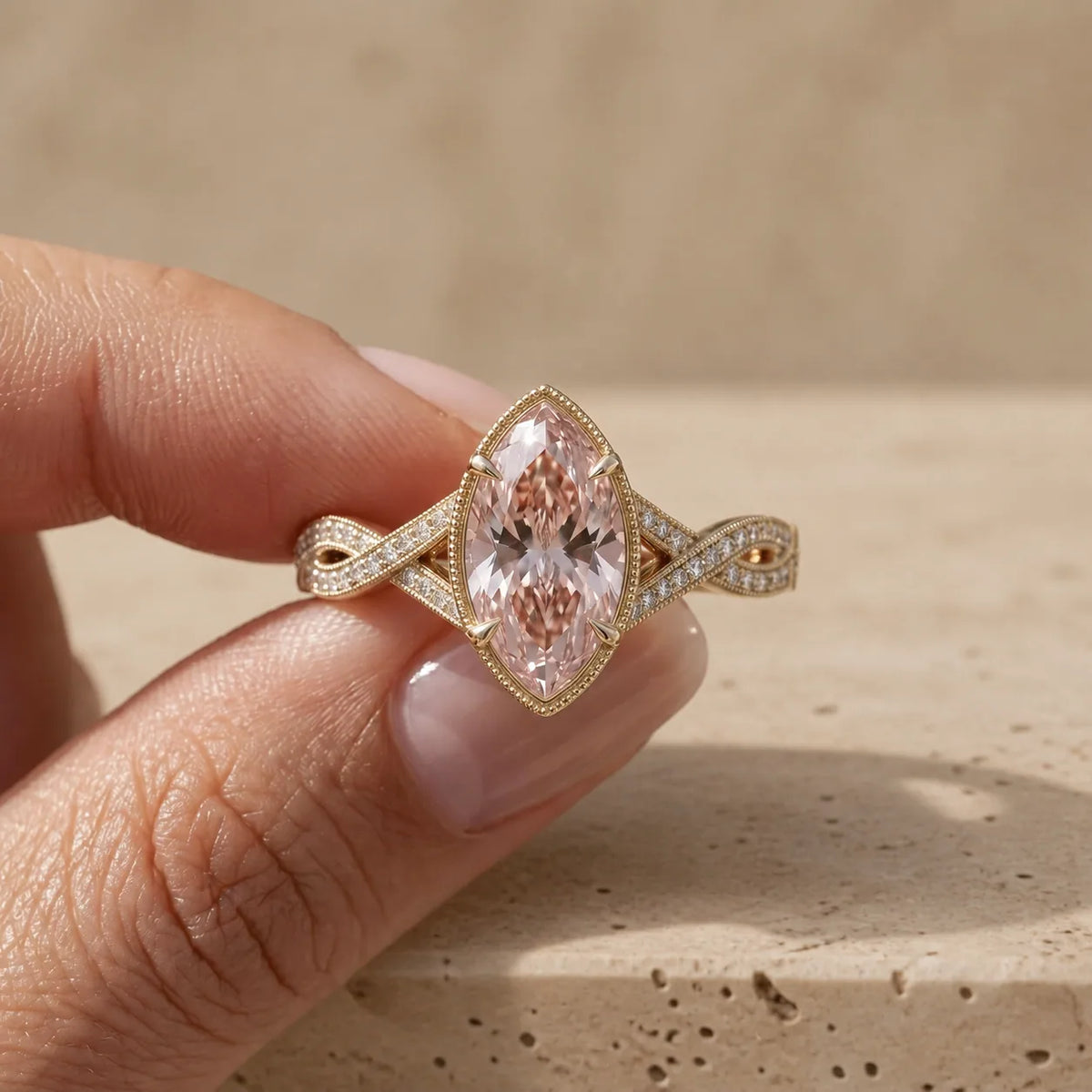 3 CT Fancy Pink Marquise Cut Lab-Grown Diamond Classic Engagement Ring