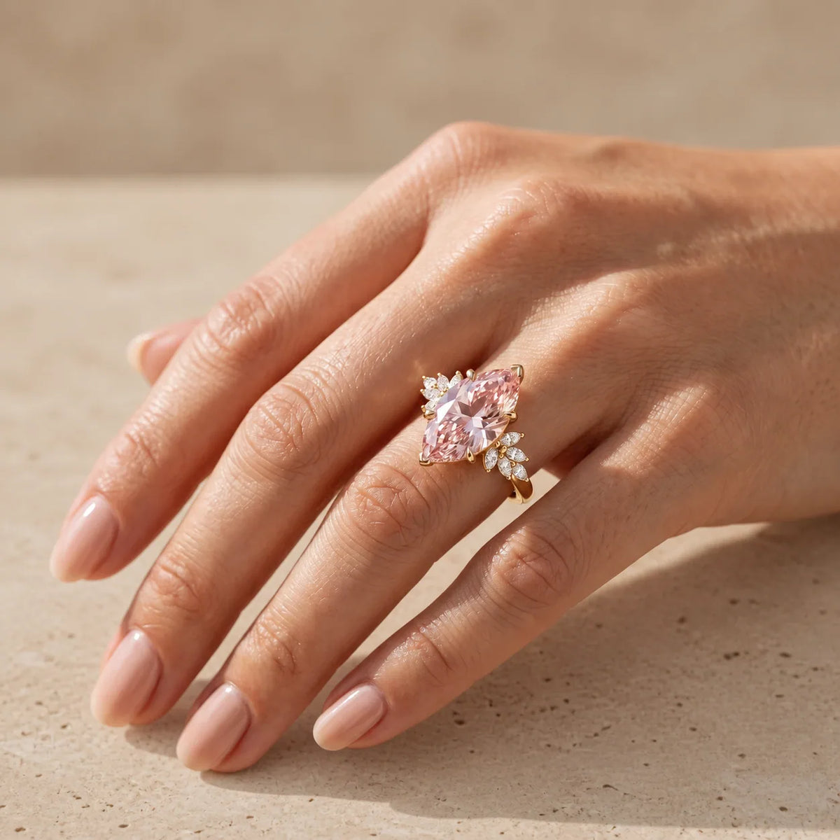 3 CT Fancy Pink Marquise Cut Lab-Grown Diamond Cluster Engagement Ring