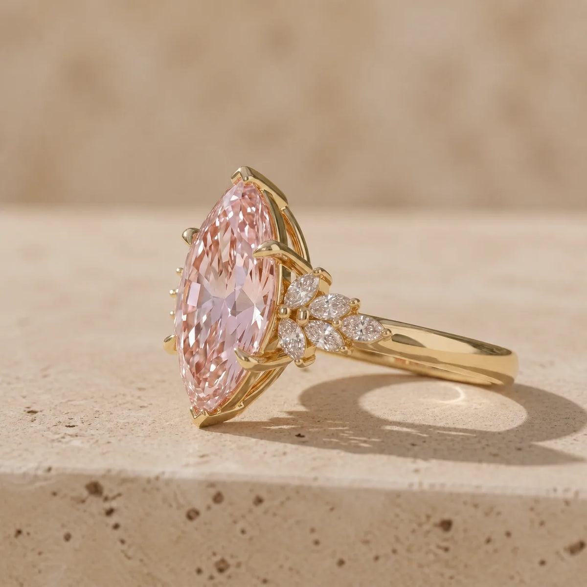 3 CT Fancy Pink Marquise Cut Lab-Grown Diamond Cluster Engagement Ring