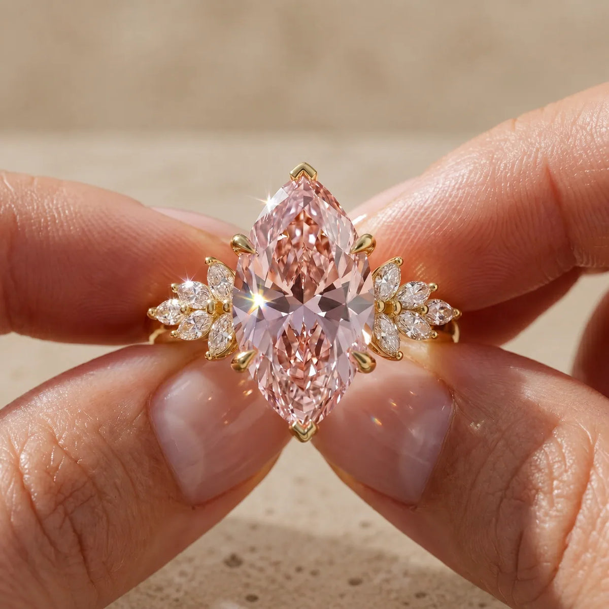 3 CT Fancy Pink Marquise Cut Lab-Grown Diamond Cluster Engagement Ring