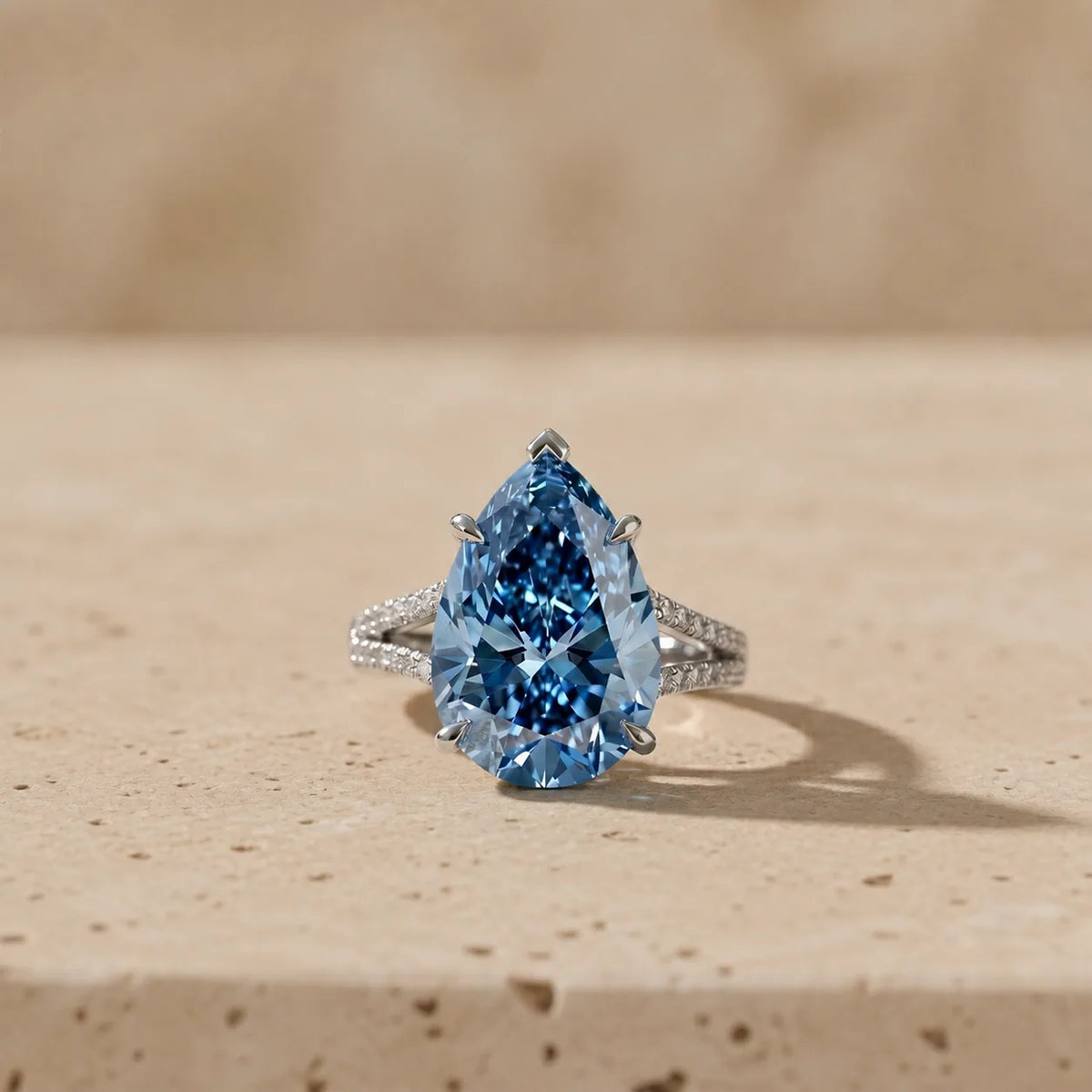 3 CT Fancy Vivid Blue Pear Cut Lab-Grown Diamond Solitaire Engagement Ring