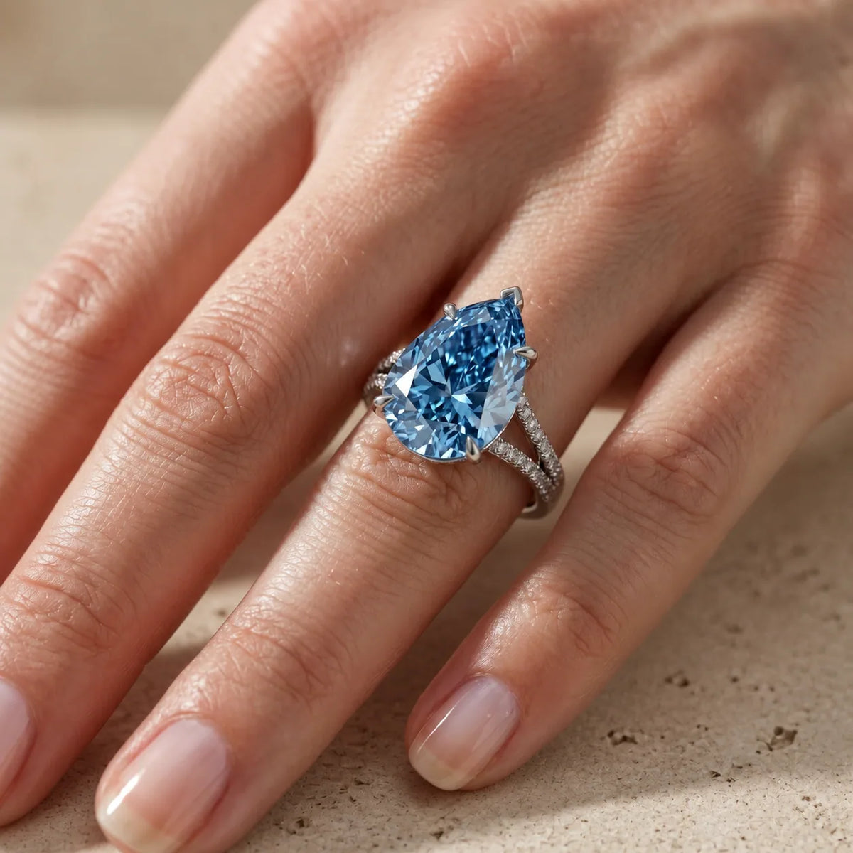 3 CT Fancy Vivid Blue Pear Cut Lab-Grown Diamond Solitaire Engagement Ring