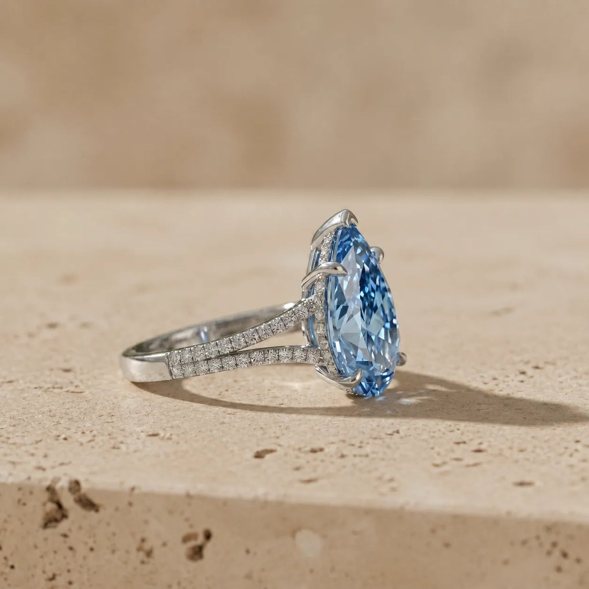3 CT Fancy Vivid Blue Pear Cut Lab-Grown Diamond Solitaire Engagement Ring