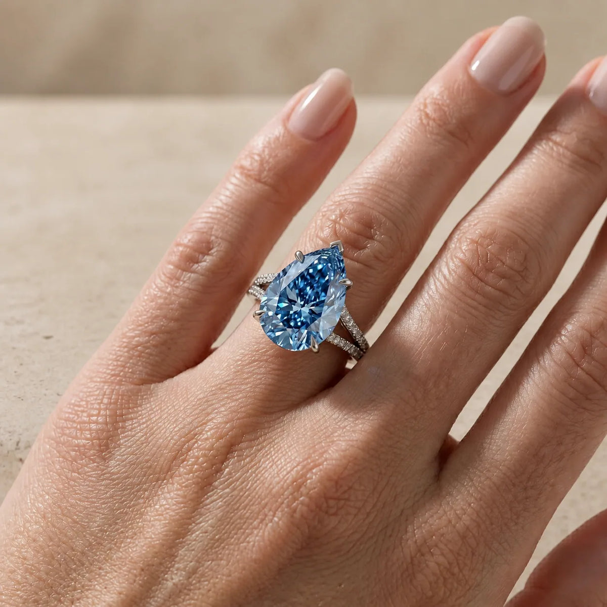 3 CT Fancy Vivid Blue Pear Cut Lab-Grown Diamond Solitaire Engagement Ring