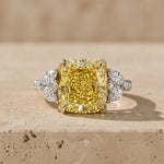 3 CT Fancy Yellow Cushion Cut Lab-Grown Diamond Cluster Cocktail Ring
