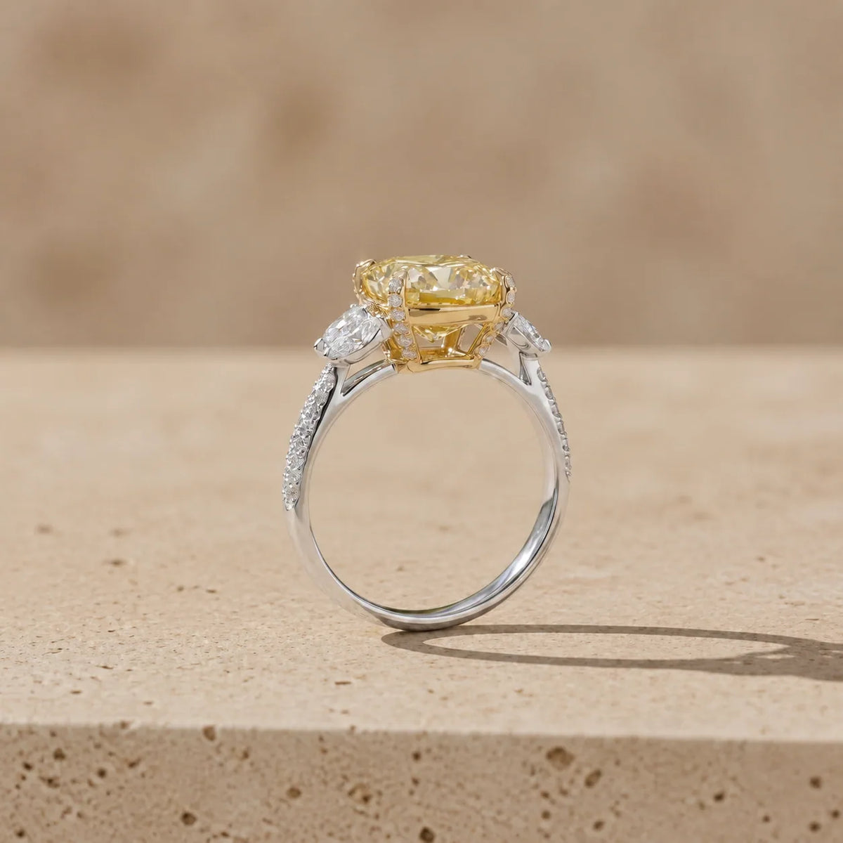 3 CT Fancy Yellow Cushion Cut Lab-Grown Diamond Cluster Cocktail Ring