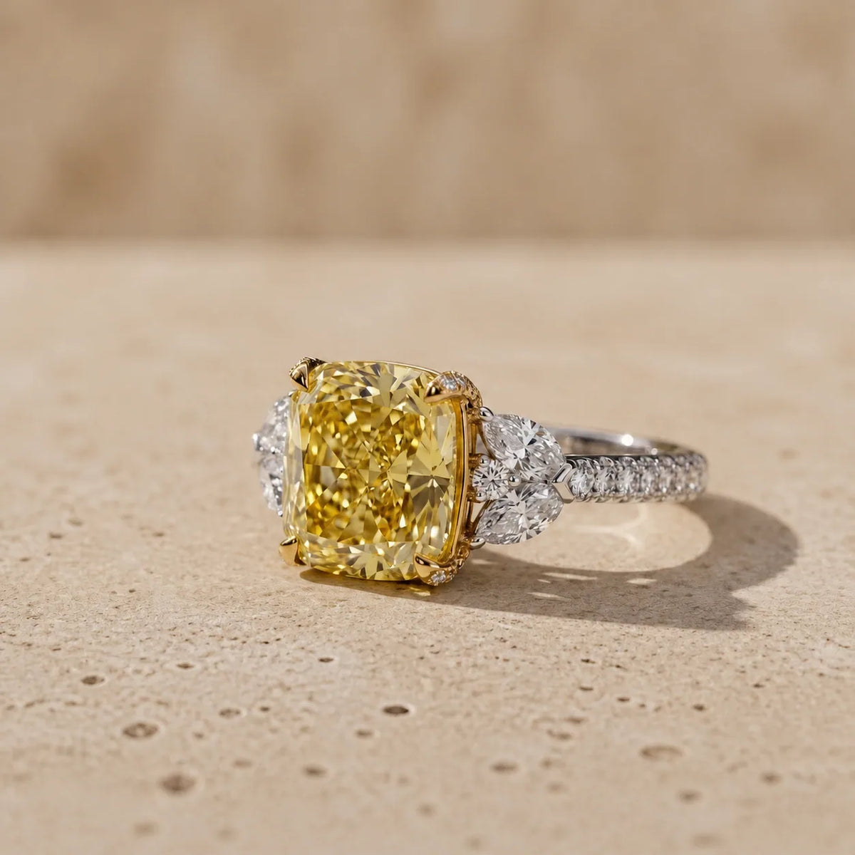 3 CT Fancy Yellow Cushion Cut Lab-Grown Diamond Cluster Cocktail Ring