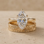 3 CT Marquise Cut Lab-Grown Diamond Floral-Engraved Bridal Ring Set