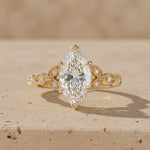 3 CT Marquise Cut Lab-Grown Diamond Leaf-Motif Engagement Ring