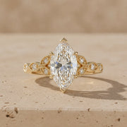 3 CT Marquise Cut Lab-Grown Diamond Leaf-Motif Engagement Ring