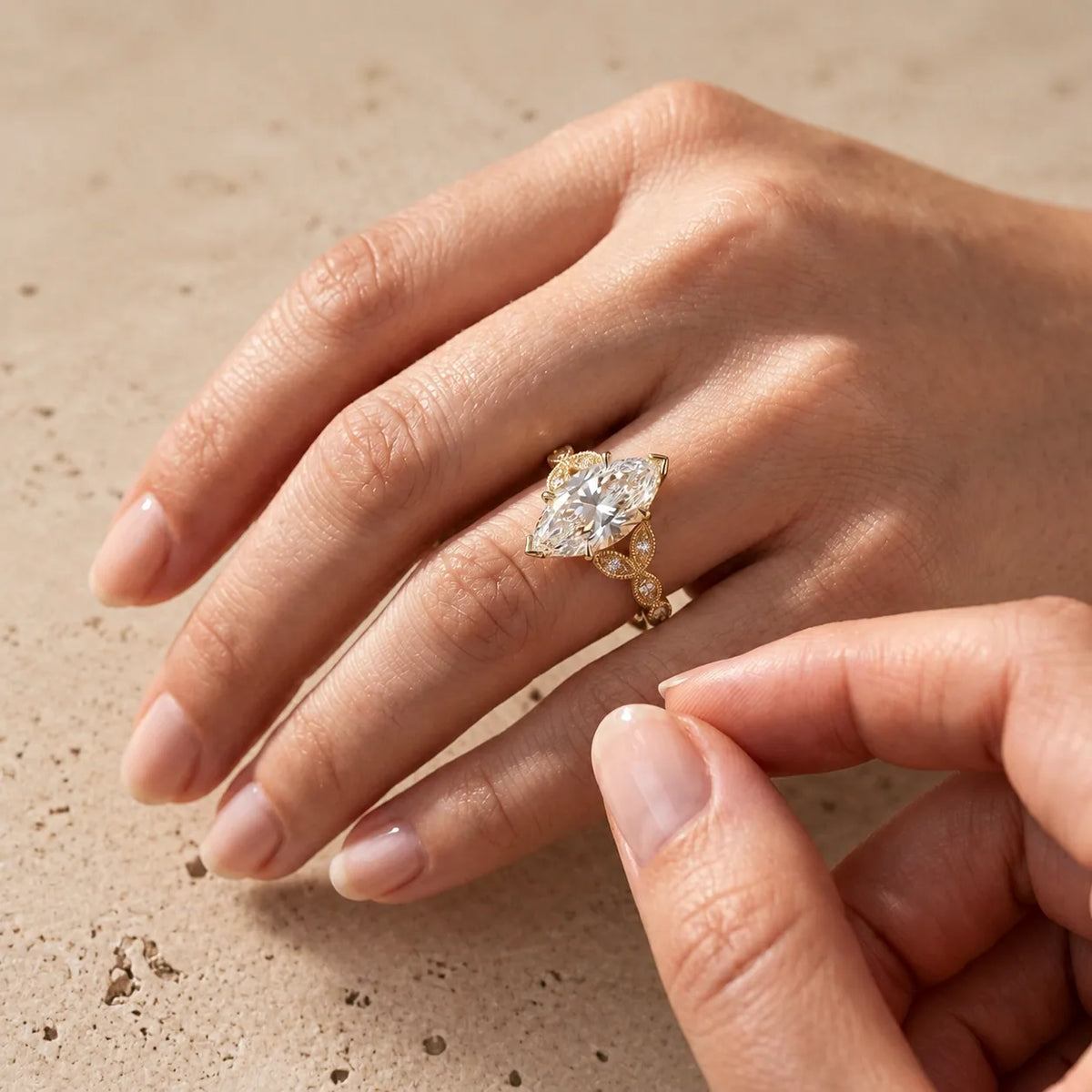 3 CT Marquise Cut Lab-Grown Diamond Leaf-Motif Engagement Ring