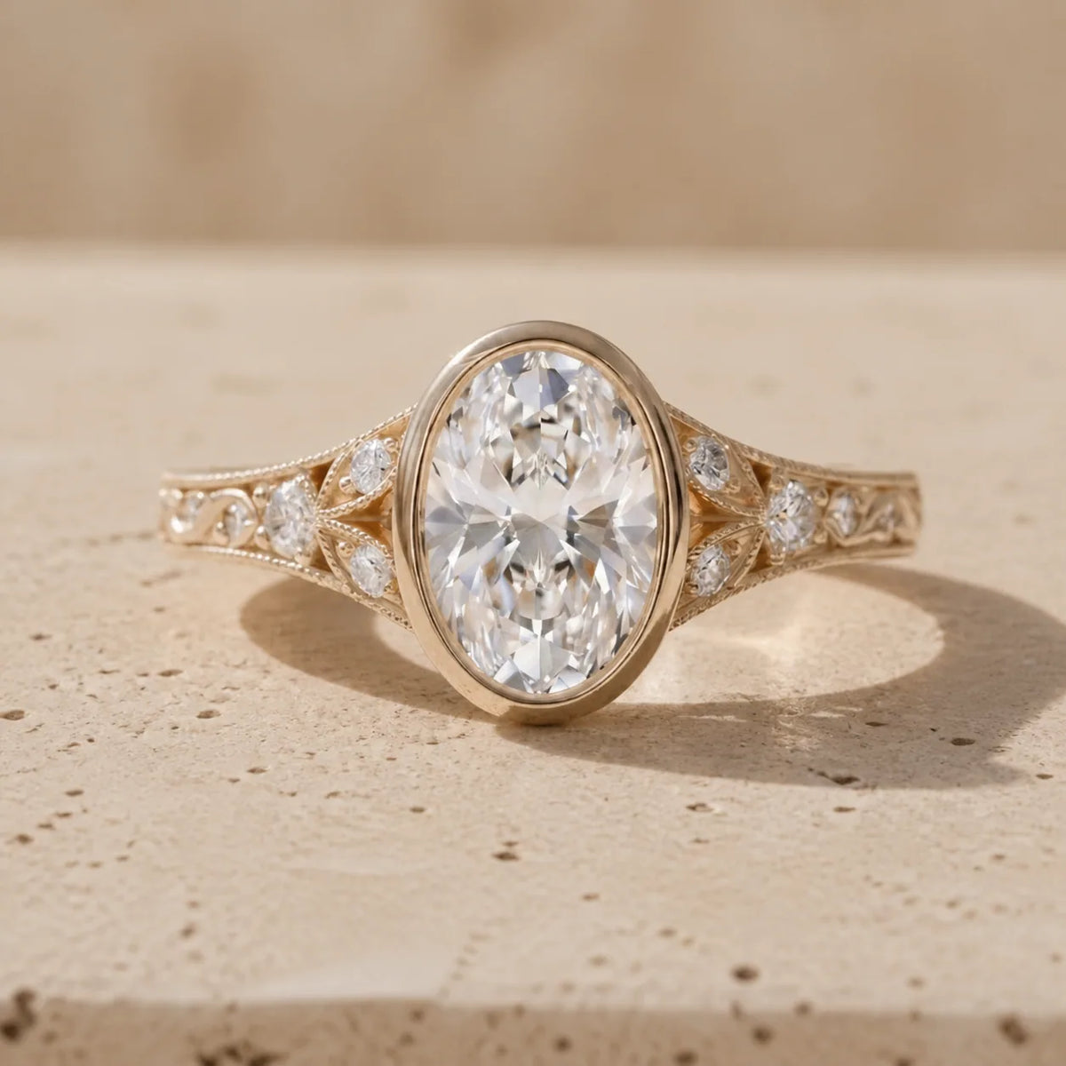 3 CT Oval Cut Lab-Grown Diamond Bezel-Set Engagement Ring