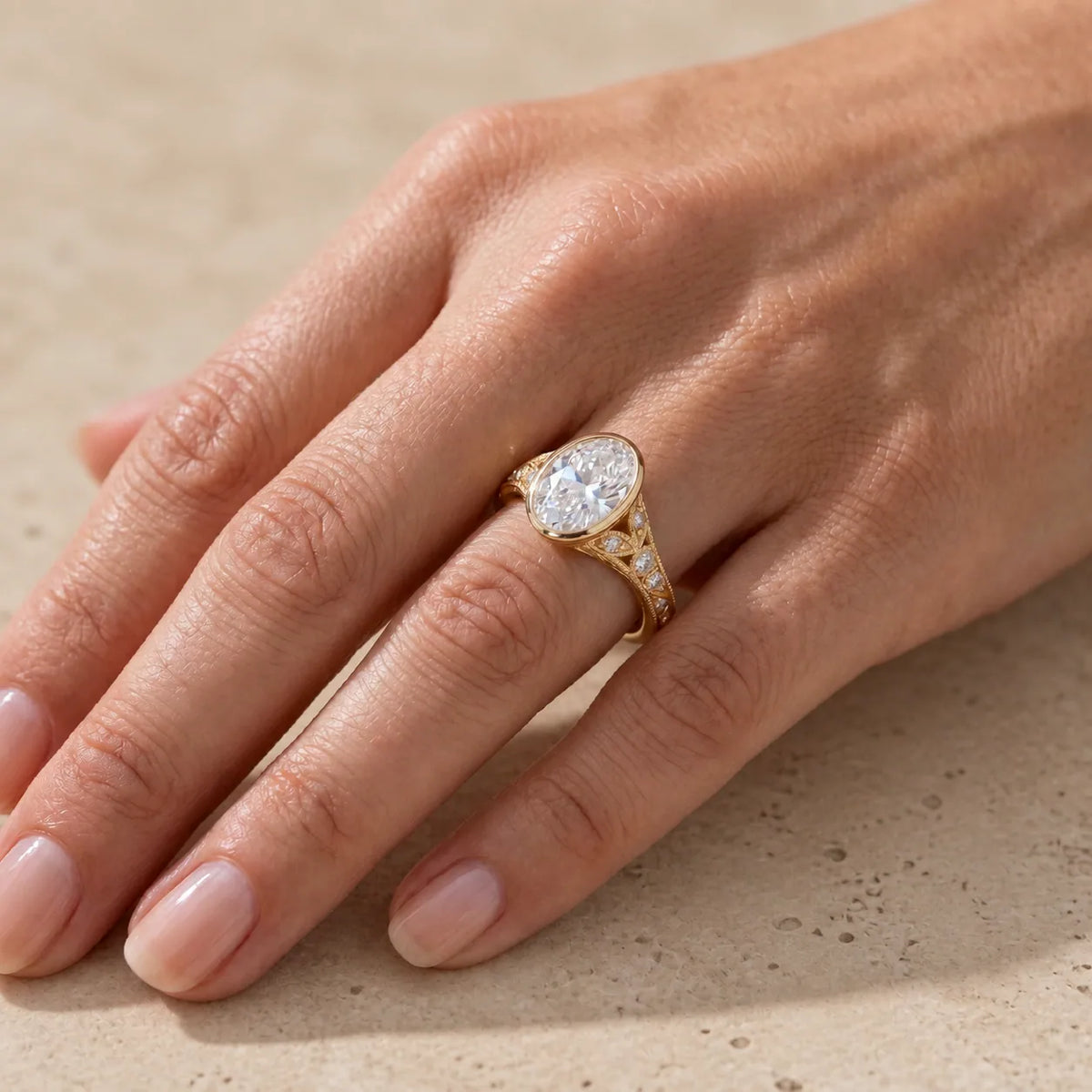3 CT Oval Cut Lab-Grown Diamond Bezel-Set Engagement Ring