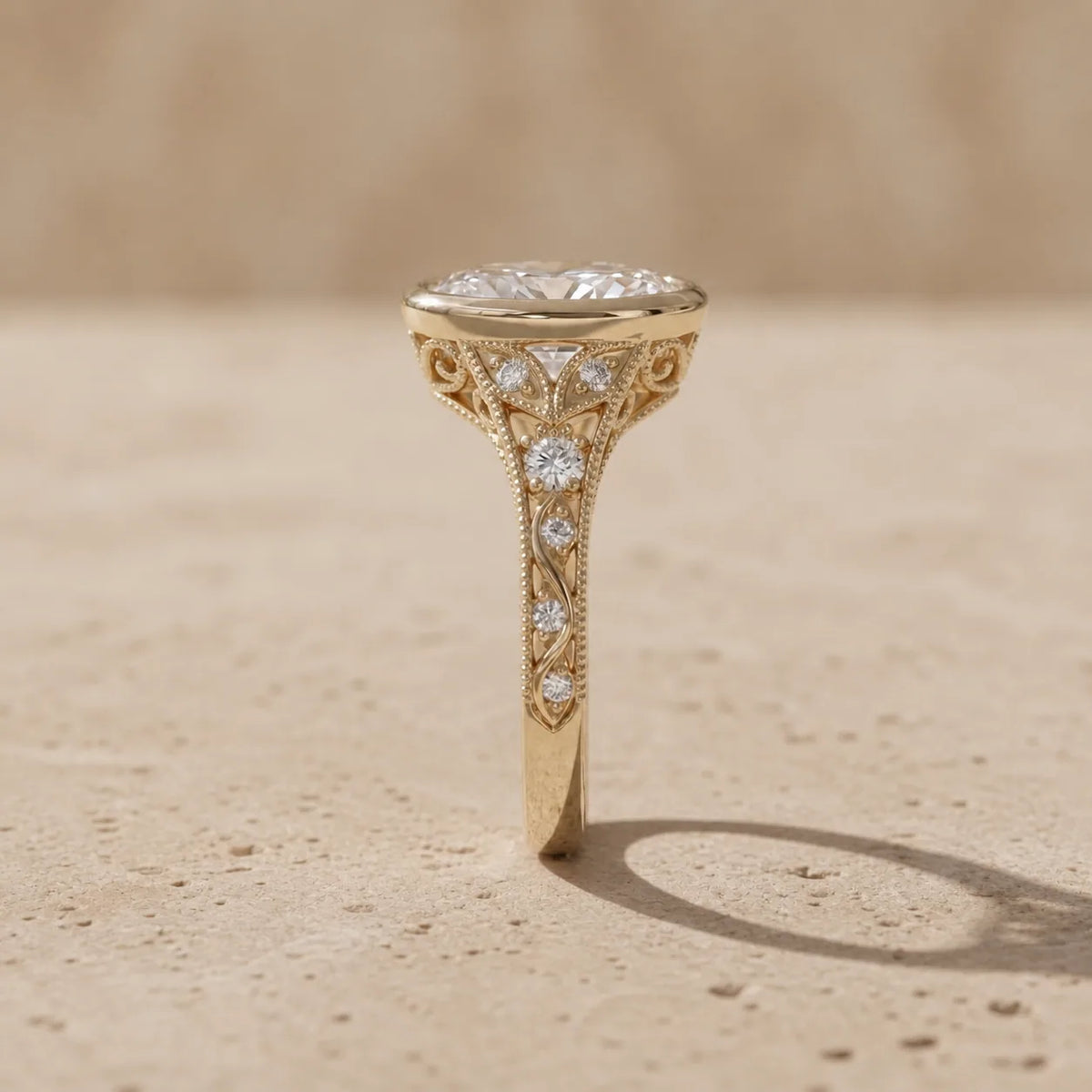 3 CT Oval Cut Lab-Grown Diamond Bezel-Set Engagement Ring