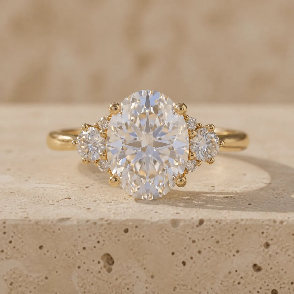 3 CT Oval Cut Lab-Grown Diamond Bezel-Set Three-Stone Engagement Ring