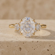 3 CT Oval Cut Lab-Grown Diamond Bezel-Set Three-Stone Engagement Ring