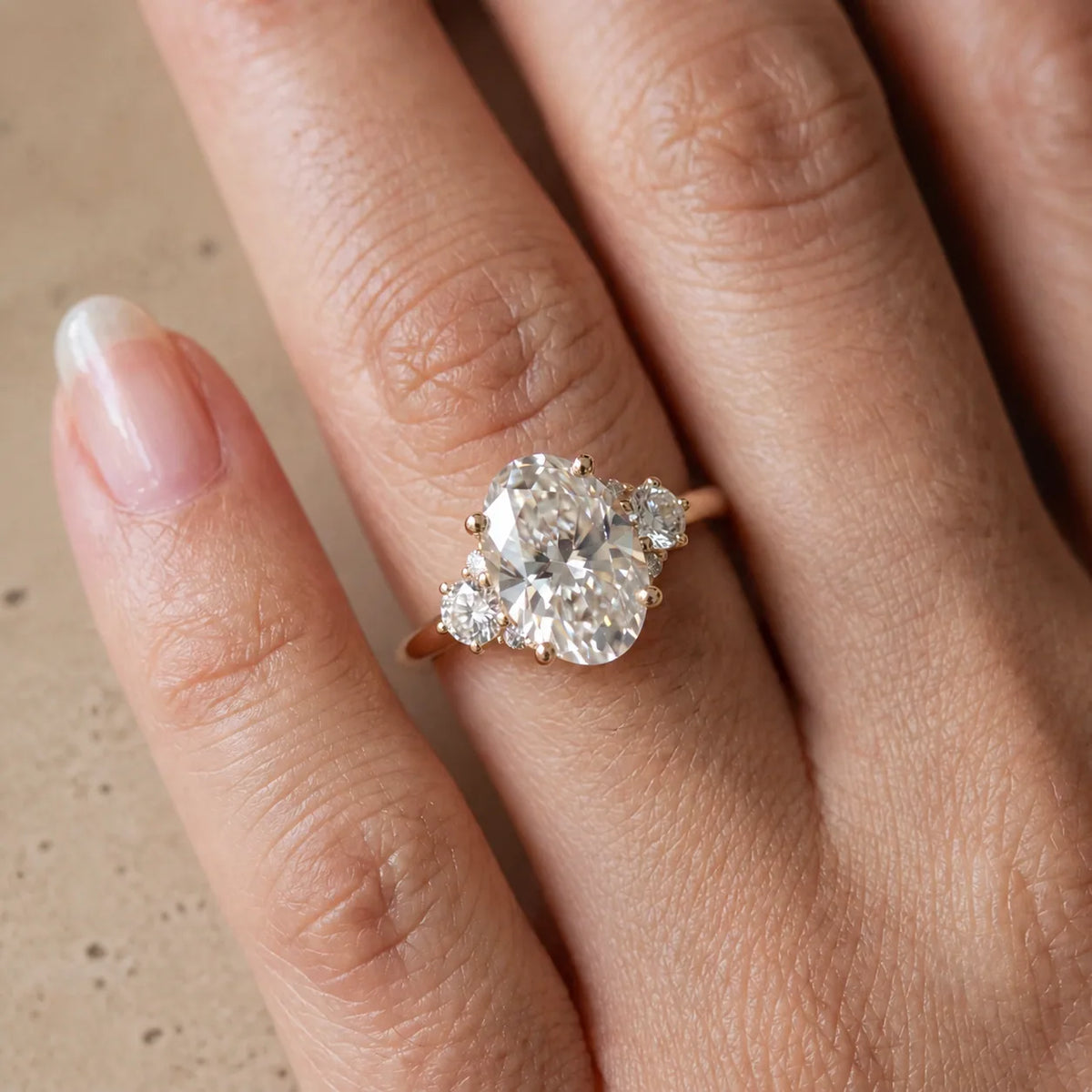 3 CT Oval Cut Lab-Grown Diamond Bezel-Set Three-Stone Engagement Ring