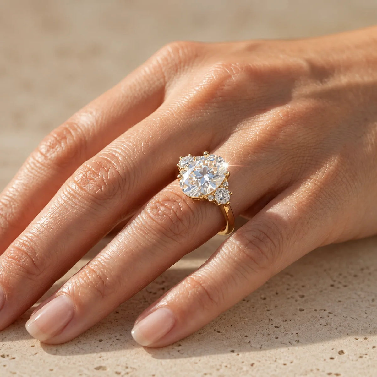 3 CT Oval Cut Lab-Grown Diamond Bezel-Set Three-Stone Engagement Ring