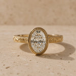 3 CT Oval Cut Lab-Grown Diamond Floral-Engraved Engagement Ring