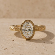 3 CT Oval Cut Lab-Grown Diamond Floral-Engraved Engagement Ring