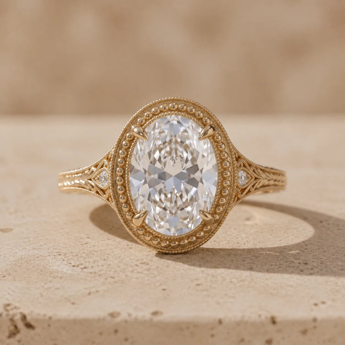 3 CT Oval Cut Lab-Grown Diamond Milgrain Filigree Engagement Ring