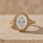 3 CT Oval Cut Lab-Grown Diamond Milgrain Filigree Engagement Ring