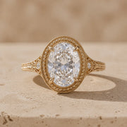 3 CT Oval Cut Lab-Grown Diamond Milgrain Filigree Engagement Ring
