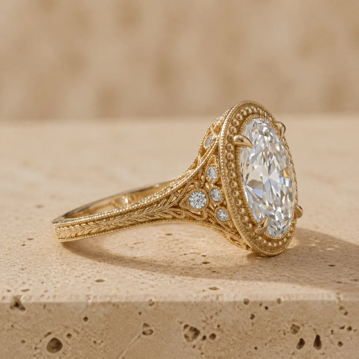 3 CT Oval Cut Lab-Grown Diamond Milgrain Filigree Engagement Ring