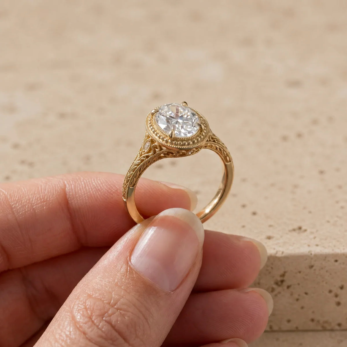 3 CT Oval Cut Lab-Grown Diamond Milgrain Filigree Engagement Ring