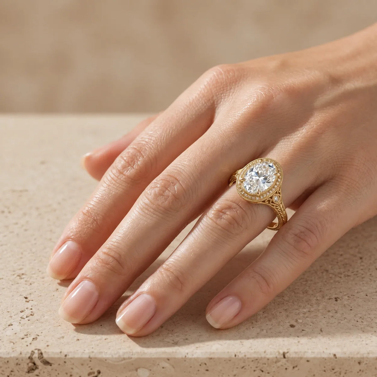 3 CT Oval Cut Lab-Grown Diamond Milgrain Filigree Engagement Ring