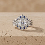 3 CT Oval Cut Lab-Grown Diamond Sapphire Chevron Bridal Ring Set