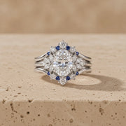 3 CT Oval Cut Lab-Grown Diamond Sapphire Chevron Bridal Ring Set